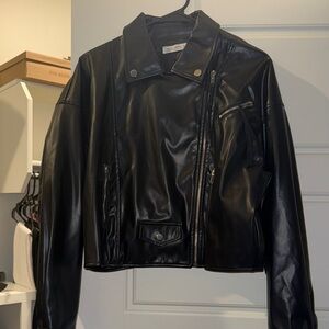 12th Tribe Shiny Black Leather Jacket